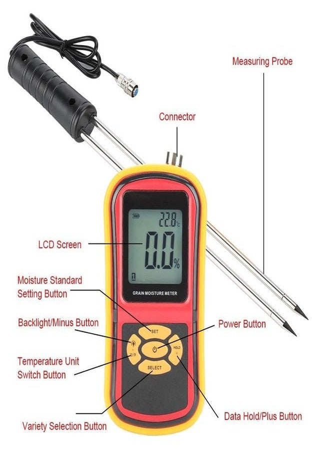 R-TEK Grain Moisture Meter with Long Measuring Probe & Digital Display For 8 Types of Grains Moisture Testing Meter - Image 3